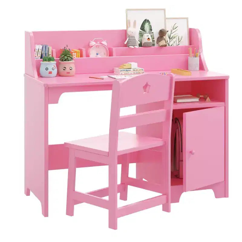 Set Scrivania e Sedie per Bambini in Legno Naturale, Rettangolare, per 2