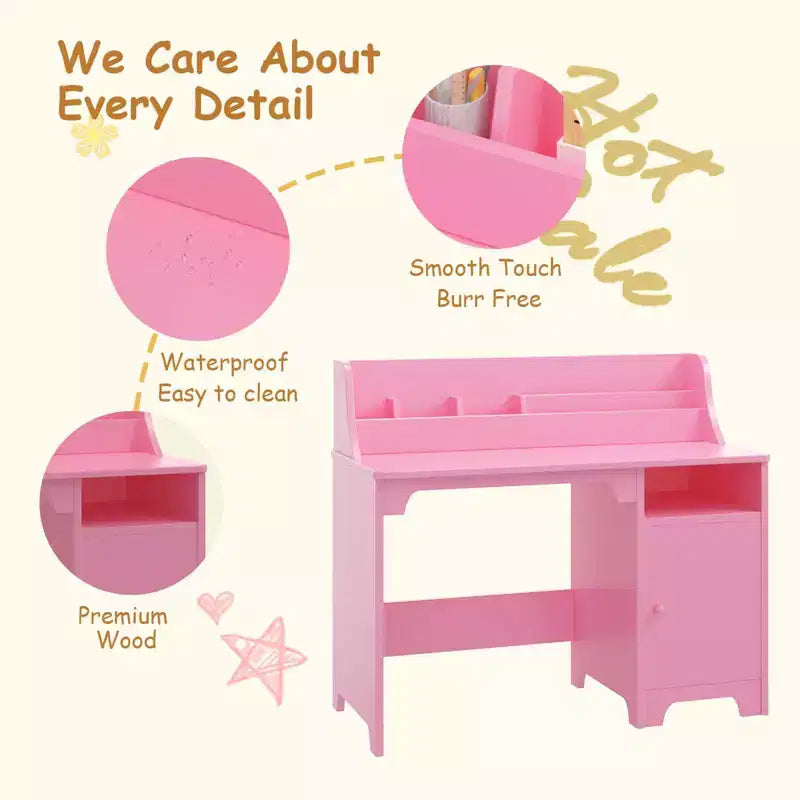 Set Scrivania e Sedie per Bambini in Legno Naturale, Rettangolare, per 2