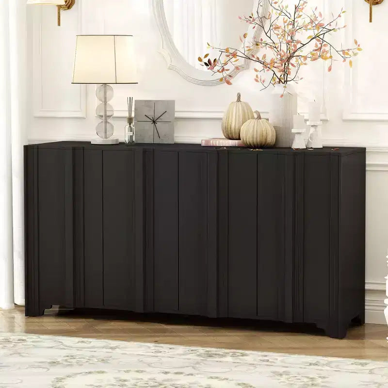 Mobile credenza con 4 ante lineari, nei colori Beige / Nero / Blu Navy / Bianco, per 1 persona