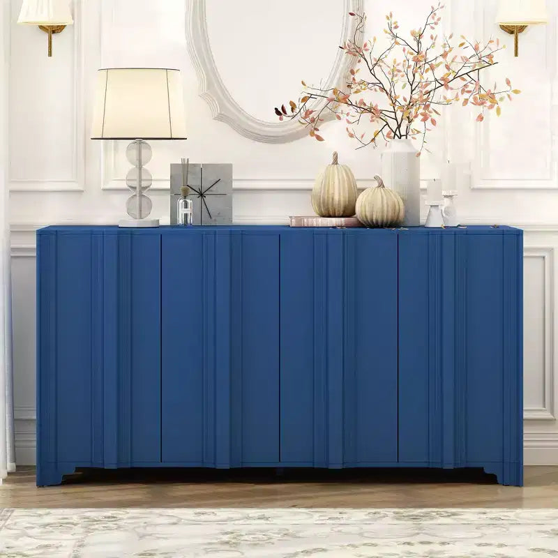 Mobile credenza con 4 ante lineari, nei colori Beige / Nero / Blu Navy / Bianco, per 1 persona