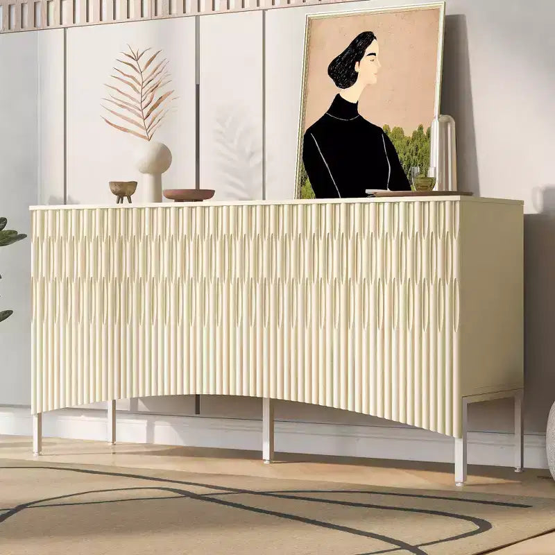 Mobile credenza con 4 ante lineari, nei colori Beige / Nero / Blu Navy / Bianco, per 1 persona