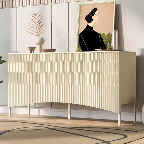 Mobile credenza con 4 ante lineari, nei colori Beige / Nero / Blu Navy / Bianco, per 1 persona