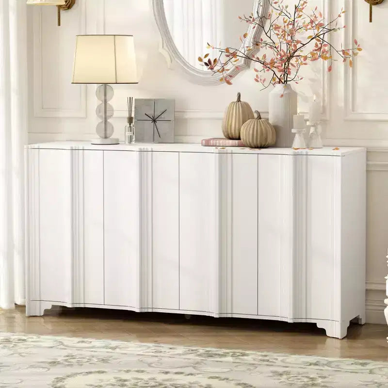 Mobile credenza con 4 ante lineari, nei colori Beige / Nero / Blu Navy / Bianco, per 1 persona