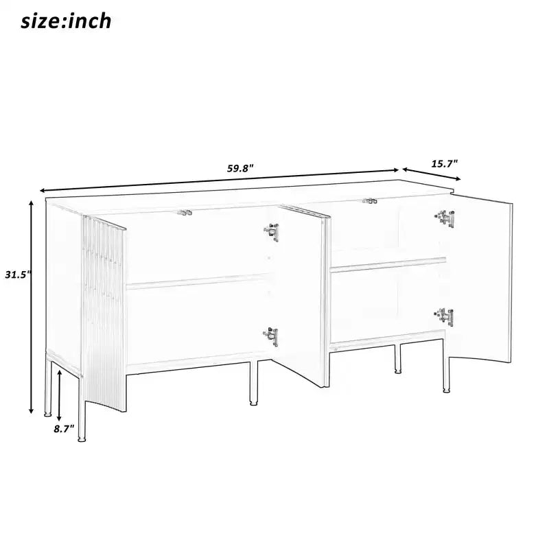 Mobile credenza con 4 ante lineari, nei colori Beige / Nero / Blu Navy / Bianco, per 1 persona