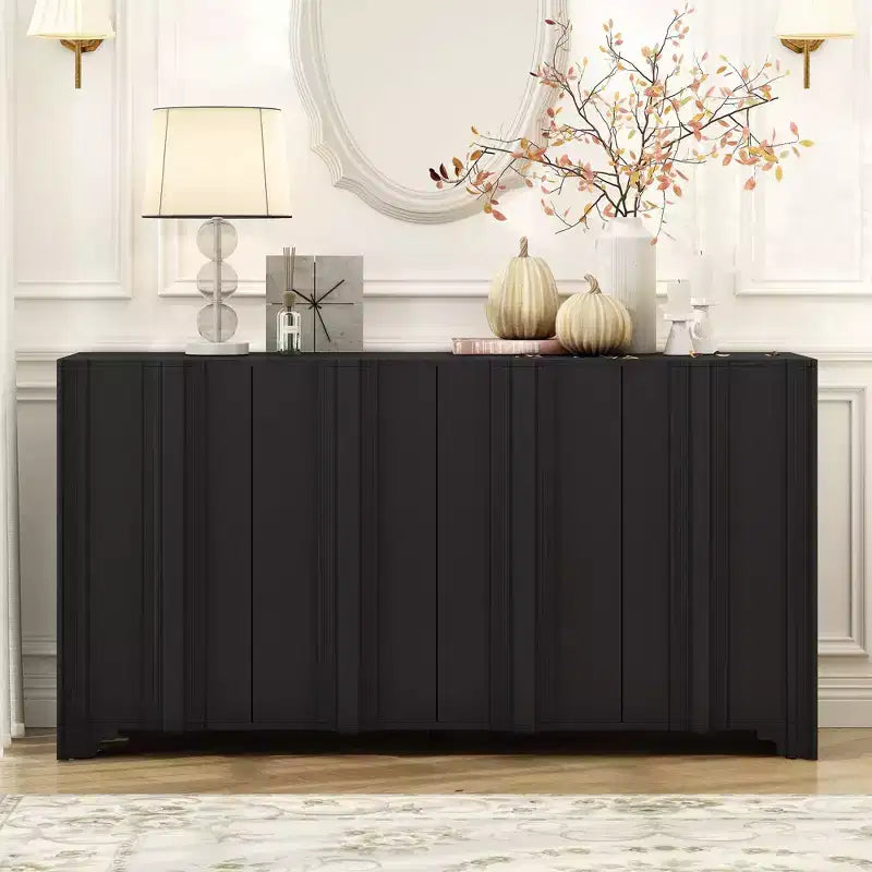 Mobile credenza con 4 ante lineari, nei colori Beige / Nero / Blu Navy / Bianco, per 1 persona