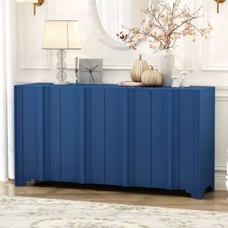 Mobile credenza con 4 ante lineari, nei colori Beige / Nero / Blu Navy / Bianco, per 1 persona