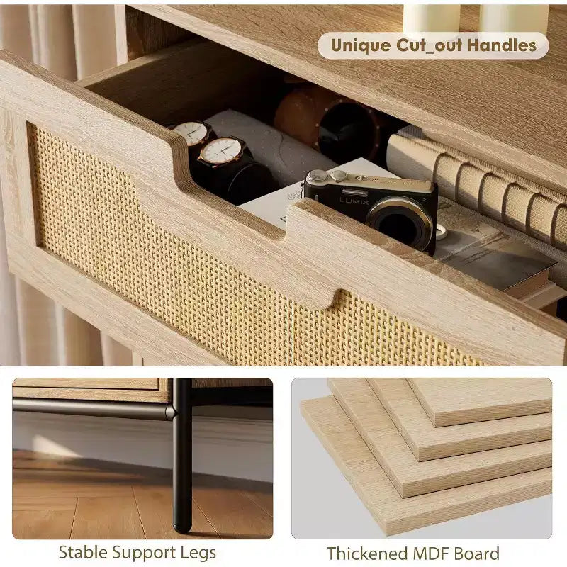 Cassettiera a 5 cassetti in rattan Black+Oak / Oak con gambe in metallo
