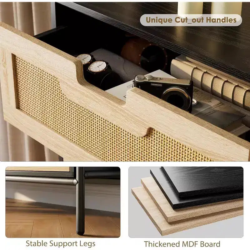Cassettiera a 5 cassetti in rattan Black+Oak / Oak con gambe in metallo