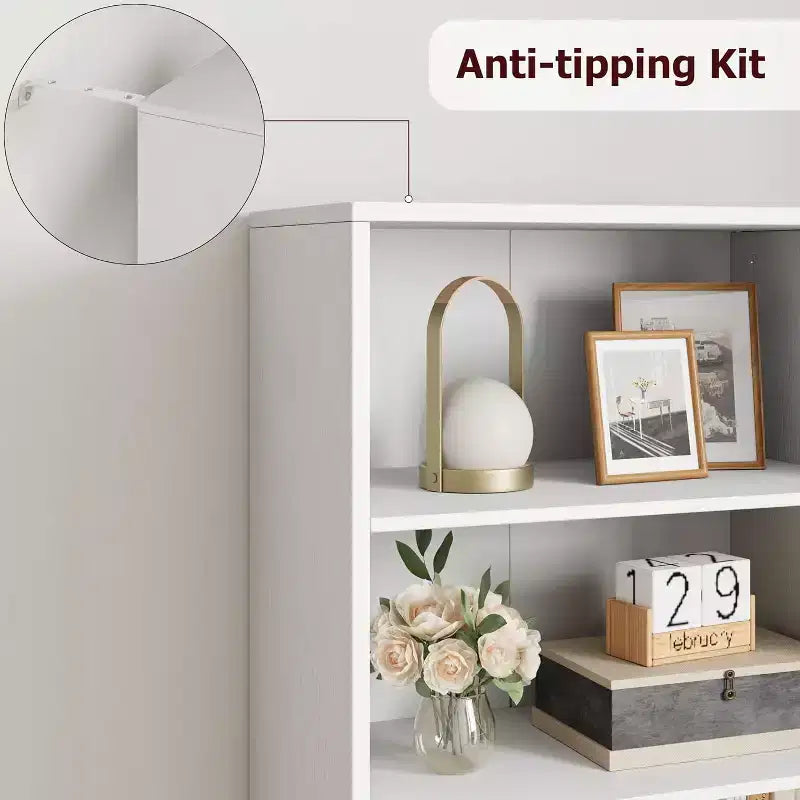 Libreria da fattoria bianca con ante – 4 ripiani, singola
