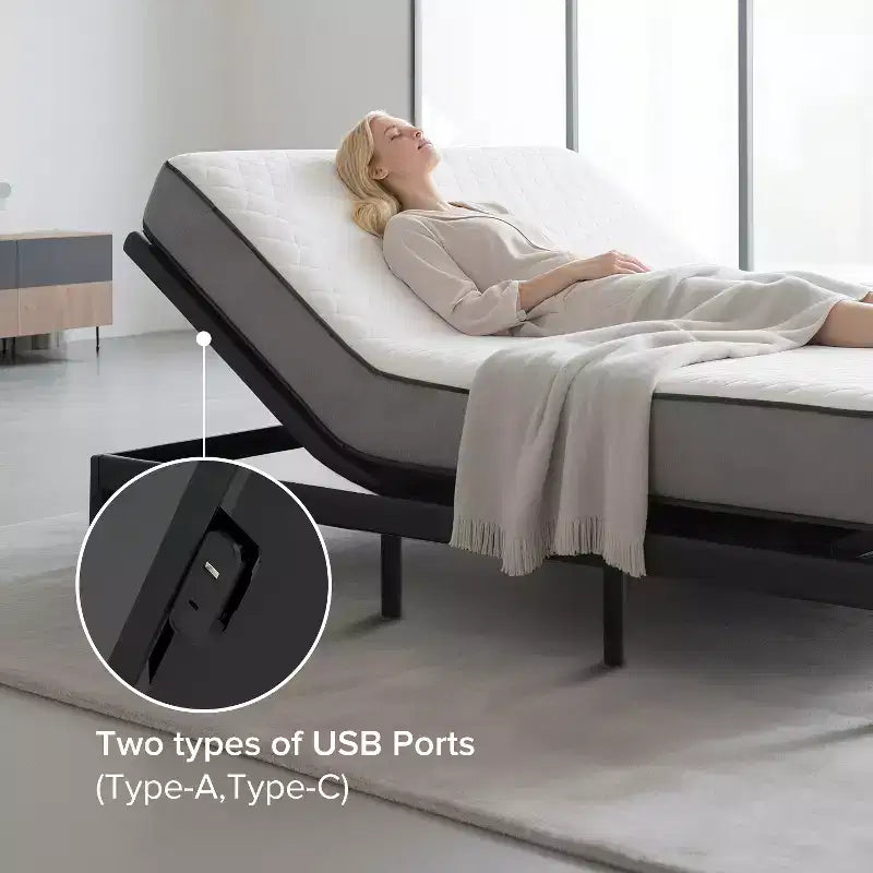 Base letto regolabile con massaggio, luci LED e porte USB – Per 1-2 adulti