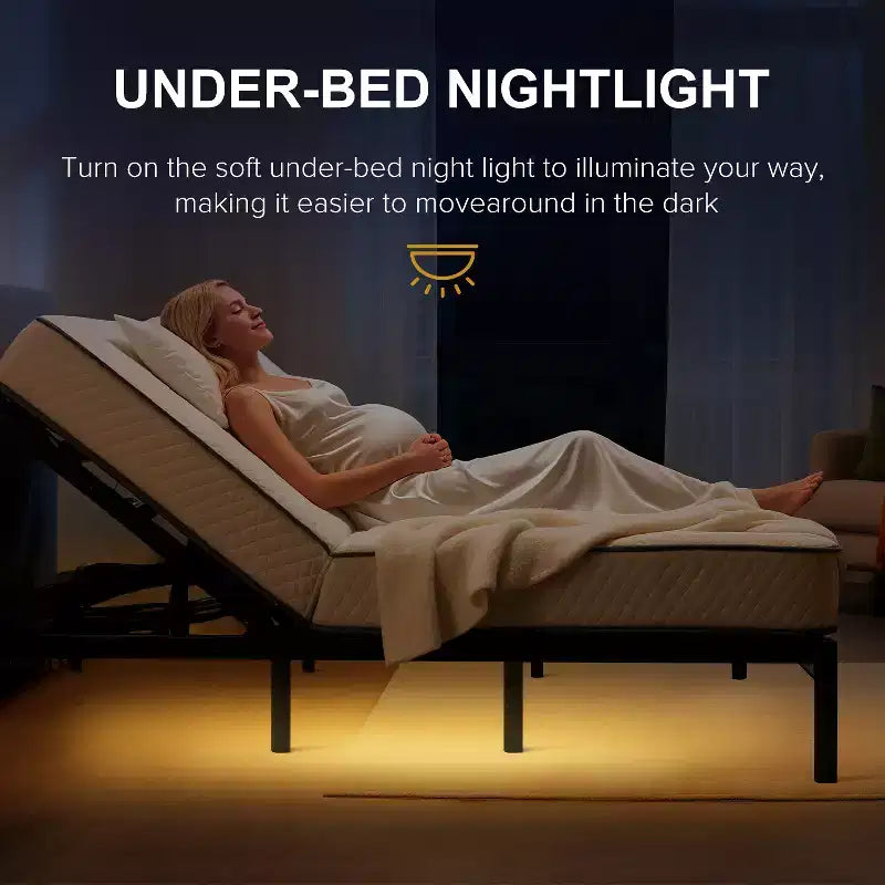 Base letto regolabile con massaggio, luci LED e porte USB – Per 1-2 adulti