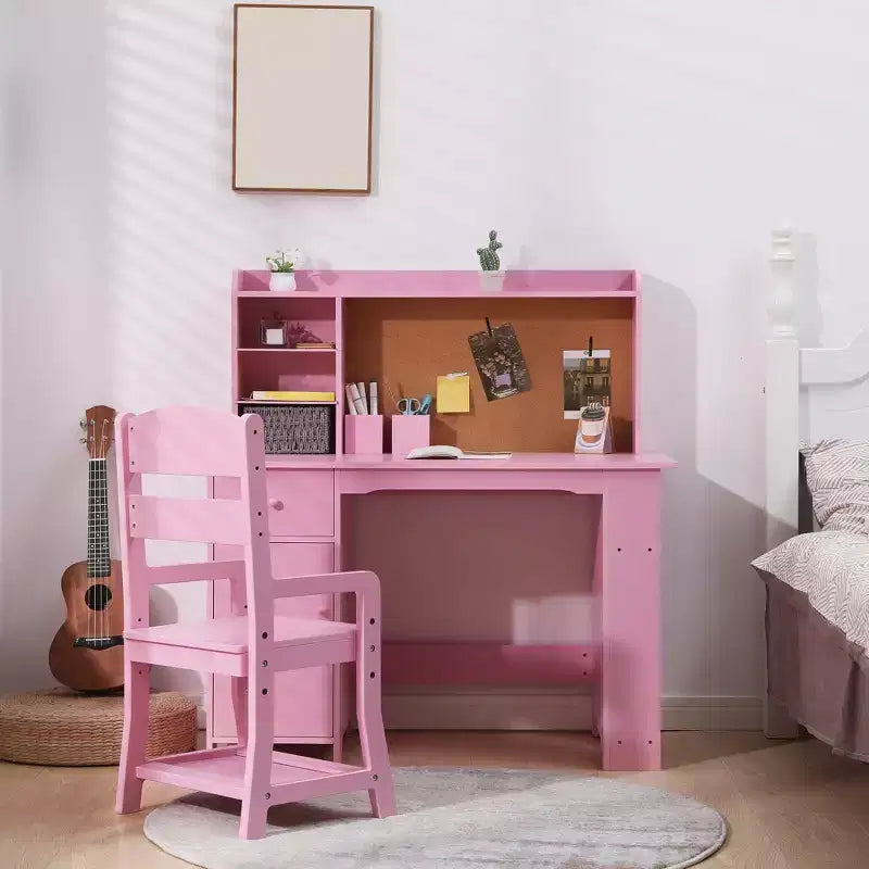 Set scrivania e sedia per bambini rosa per 1 bambino, età 3-8 anni, con libreria, cassetto e bacheca