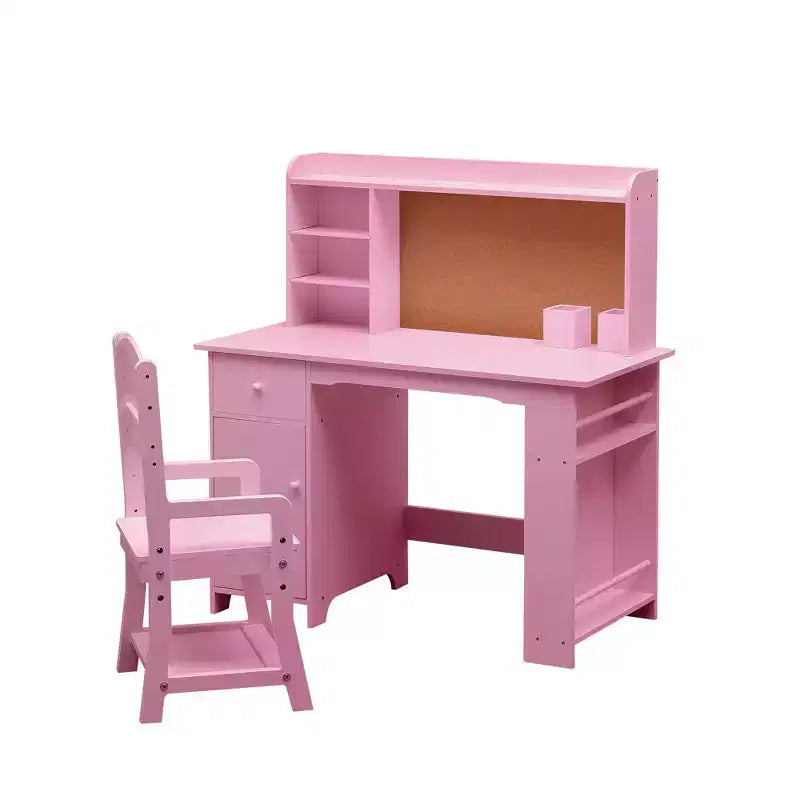 Set scrivania e sedia per bambini rosa per 1 bambino, età 3-8 anni, con libreria, cassetto e bacheca