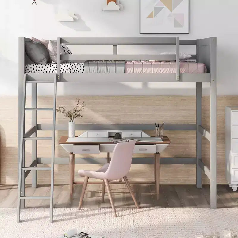 Letto a soppalco singolo Espresso / Grigio / Bianco con scaletta, per 1 persona