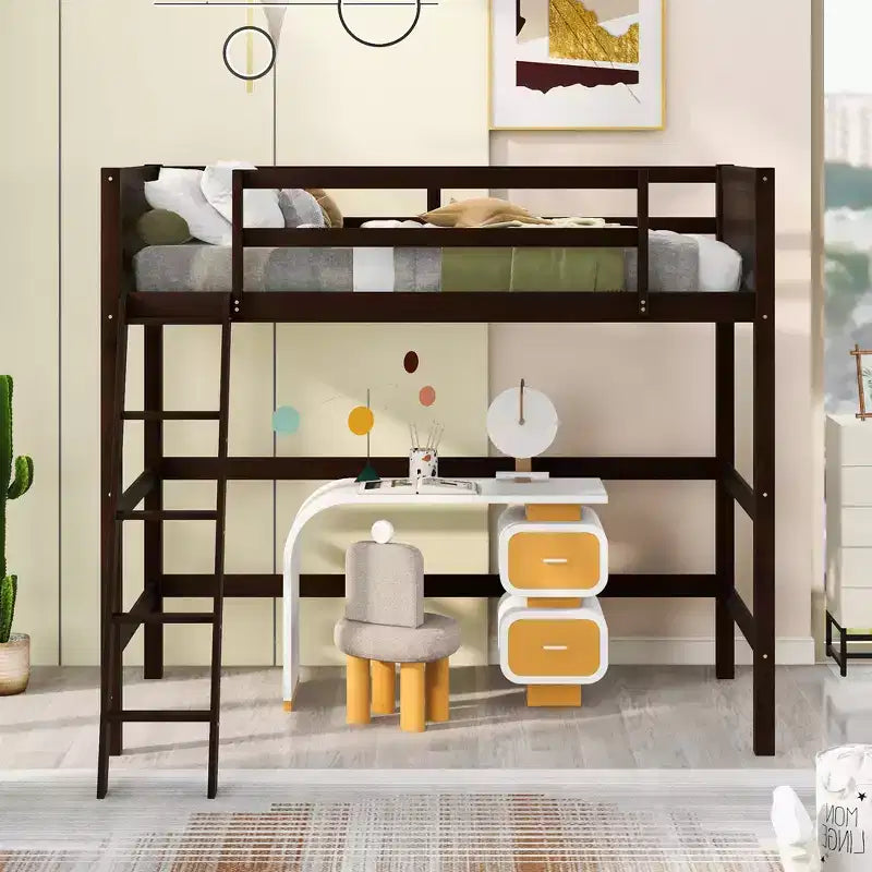 Letto a soppalco singolo Espresso / Grigio / Bianco con scaletta, per 1 persona