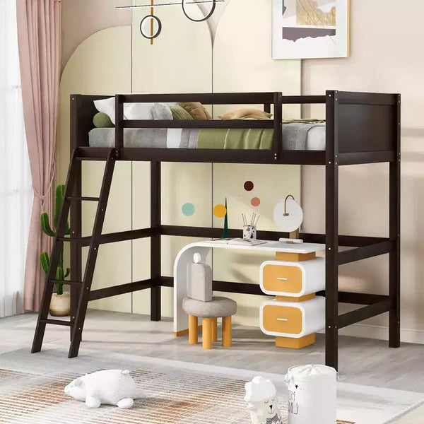 Letto a soppalco singolo Espresso / Grigio / Bianco con scaletta, per 1 persona