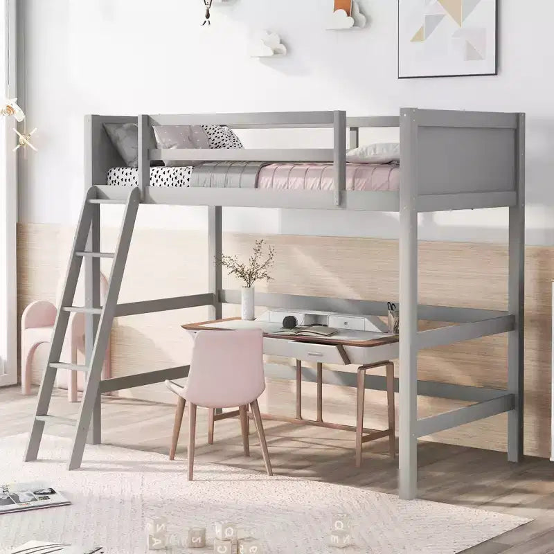 Letto a soppalco singolo Espresso / Grigio / Bianco con scaletta, per 1 persona