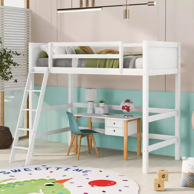 Letto a soppalco singolo Espresso / Grigio / Bianco con scaletta, per 1 persona
