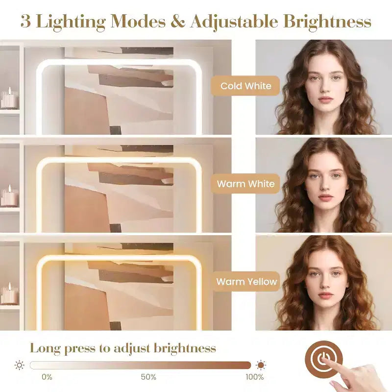 Toeletta Rosa / Bianca / Legno con Specchio Illuminato, Cassetti e Sgabello – 1 Persona
