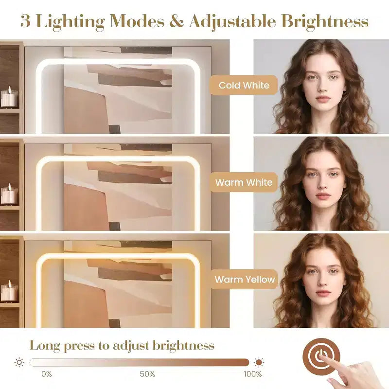 Toeletta Rosa / Bianca / Legno con Specchio Illuminato, Cassetti e Sgabello – 1 Persona