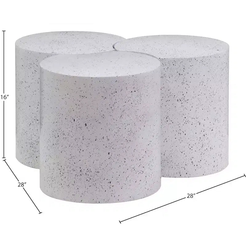 Tavolino esagonale in terrazzo nero/tortora/bianco, modulare, connettibile a più elementi