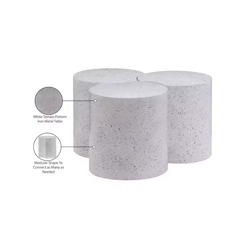 Tavolino esagonale in terrazzo nero/tortora/bianco, modulare, connettibile a più elementi