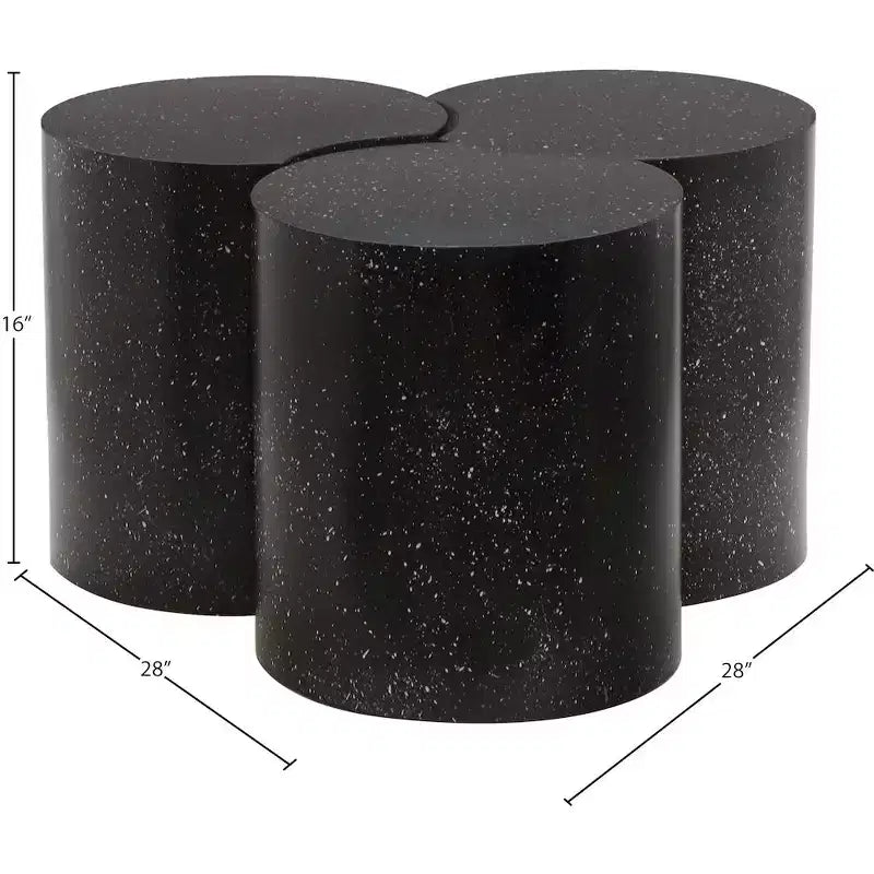 Tavolino esagonale in terrazzo nero/tortora/bianco, modulare, connettibile a più elementi