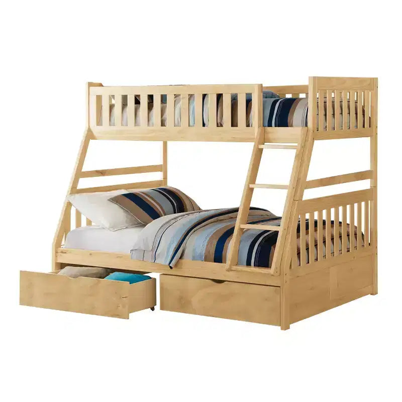 Legno Naturale, Letto a Castello Matrimoniale con Cassetti Contenitore, per 2 Persone