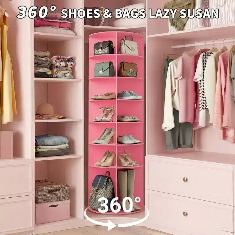 Scarpiera girevole a 360° a 7 livelli, marrone, autoportante, capacità 28 paia