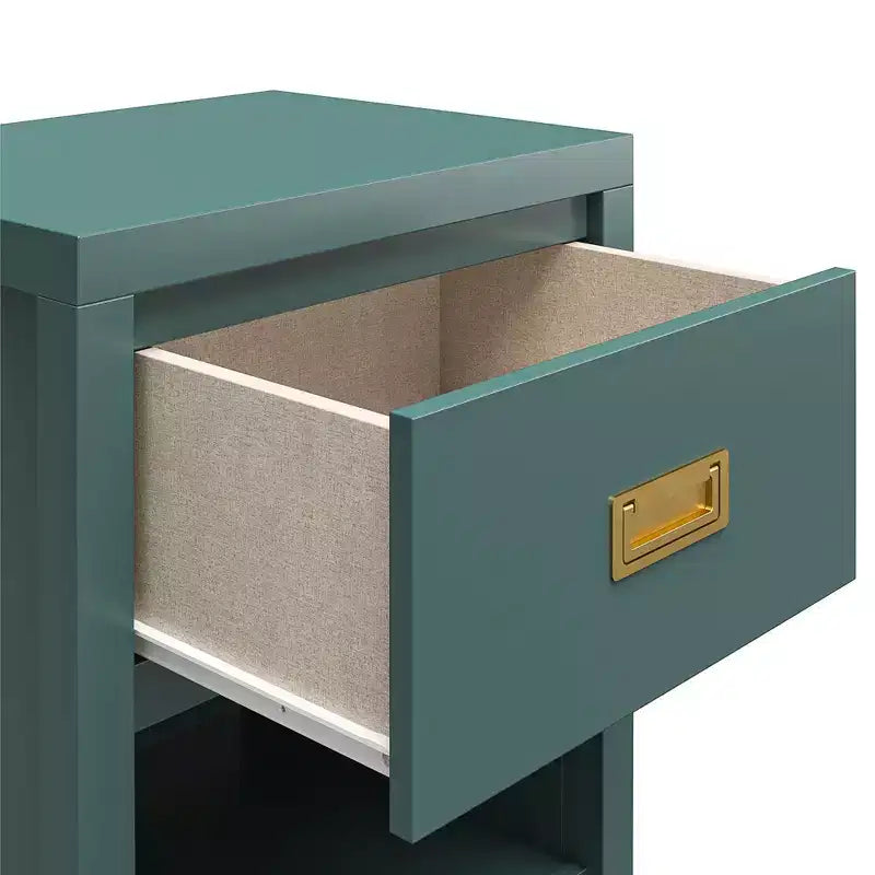Comodino Verde a 1 Cassetto con Vano Aperto, per 1