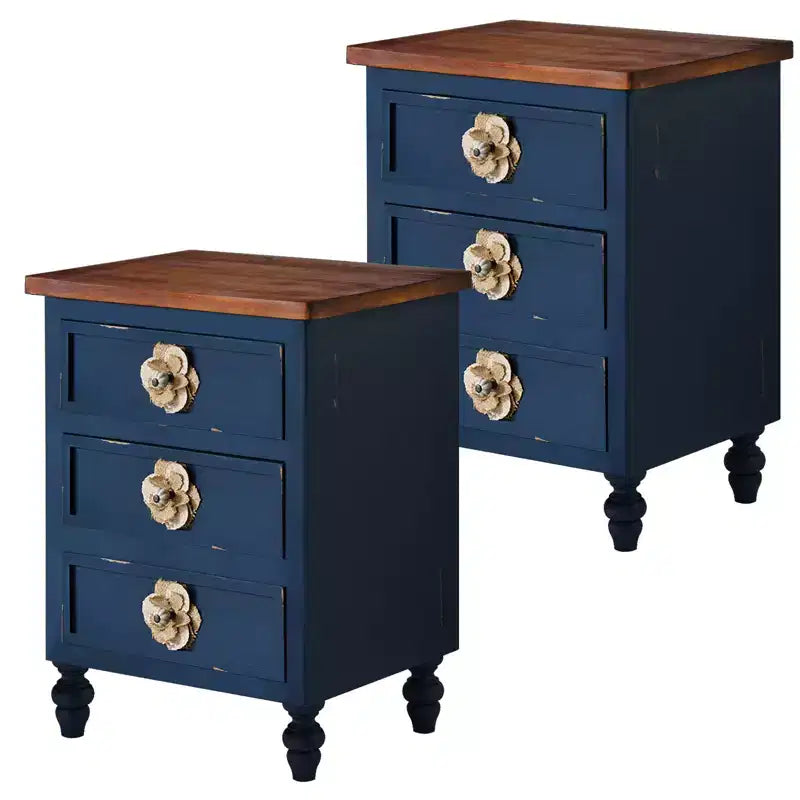Comodino blu a 3 cassetti, singolo