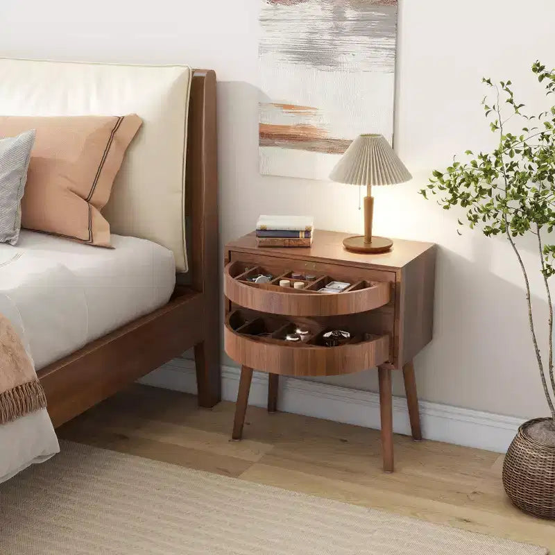 Comodino in Rattan Beige con Cassetto a Scomparsa e Vani Nascosti, Assemblaggio per 1 Persona