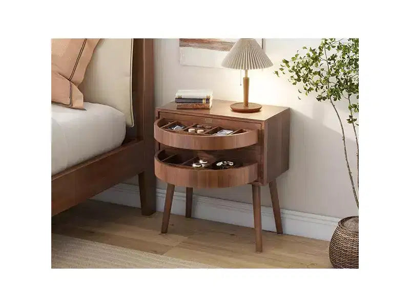 Comodino in Rattan Beige con Cassetto a Scomparsa e Vani Nascosti, Assemblaggio per 1 Persona