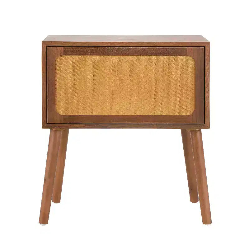 Comodino in Rattan Beige con Cassetto a Scomparsa e Vani Nascosti, Assemblaggio per 1 Persona