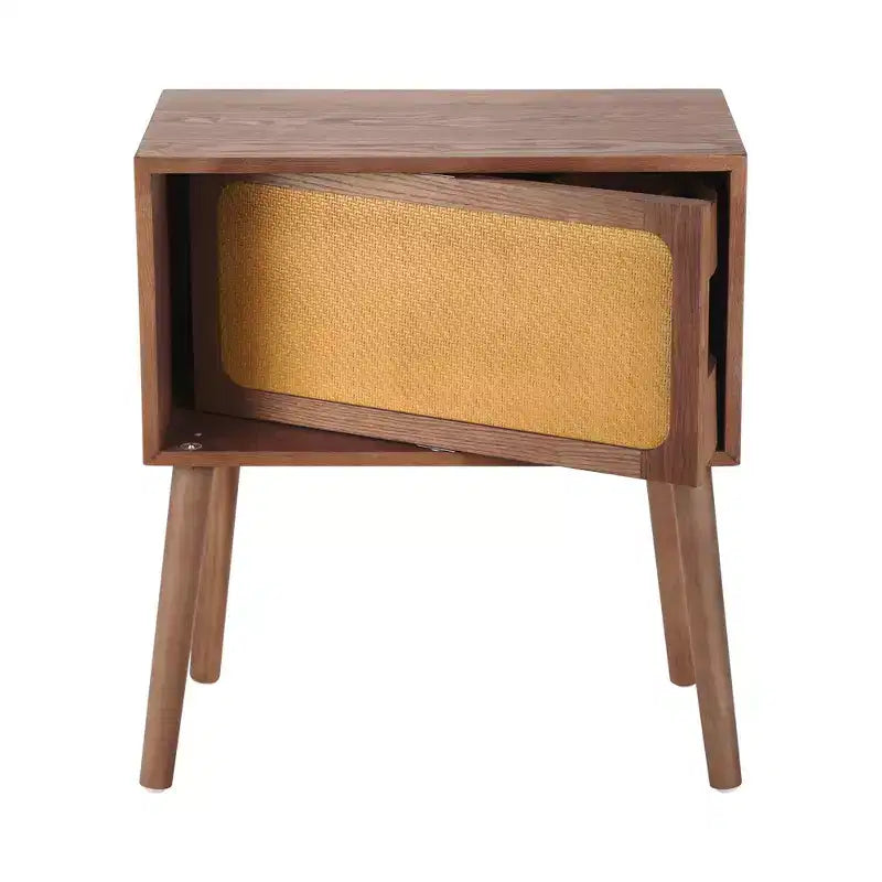Comodino in Rattan Beige con Cassetto a Scomparsa e Vani Nascosti, Assemblaggio per 1 Persona
