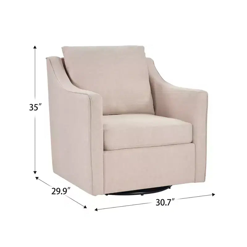 Poltrona girevole quadrata, colore beige/avena, rivestita in lino, 1 posto