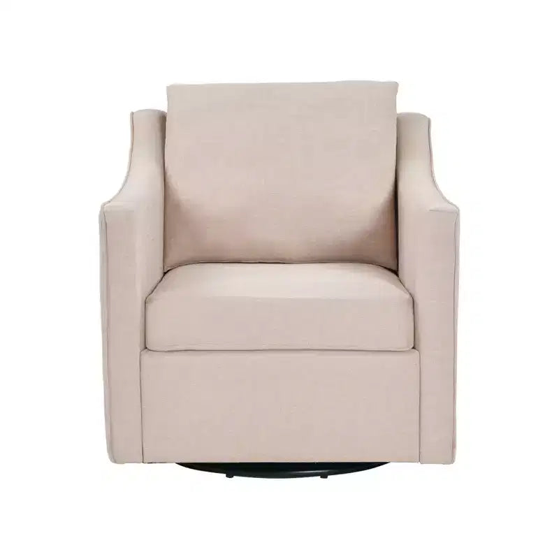 Poltrona girevole quadrata, colore beige/avena, rivestita in lino, 1 posto