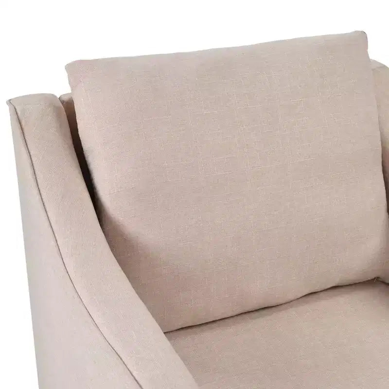 Poltrona girevole quadrata, colore beige/avena, rivestita in lino, 1 posto
