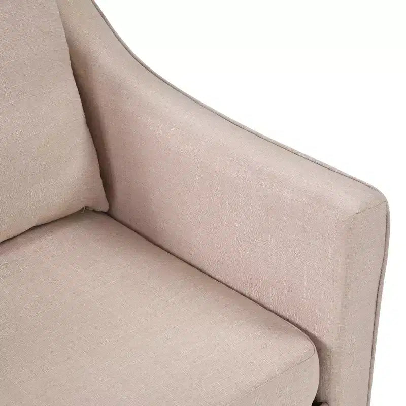 Poltrona girevole quadrata, colore beige/avena, rivestita in lino, 1 posto