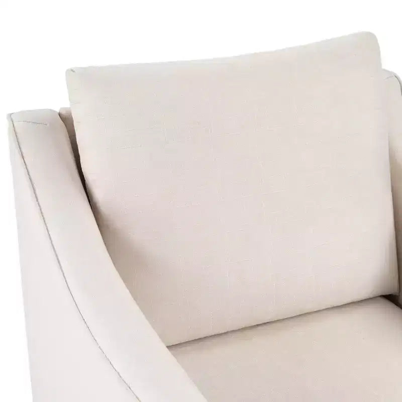 Poltrona girevole quadrata, colore beige/avena, rivestita in lino, 1 posto