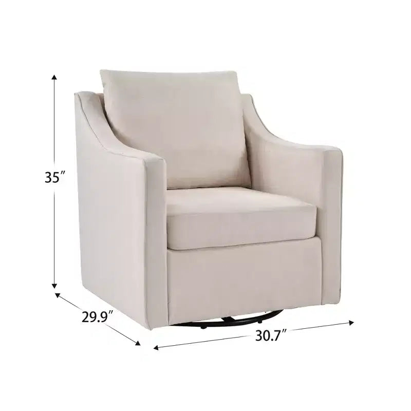 Poltrona girevole quadrata, colore beige/avena, rivestita in lino, 1 posto