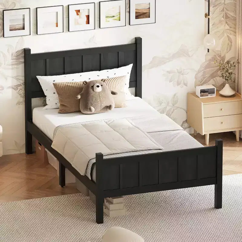 Letto matrimoniale basso nero con testiera e pediera, per 1