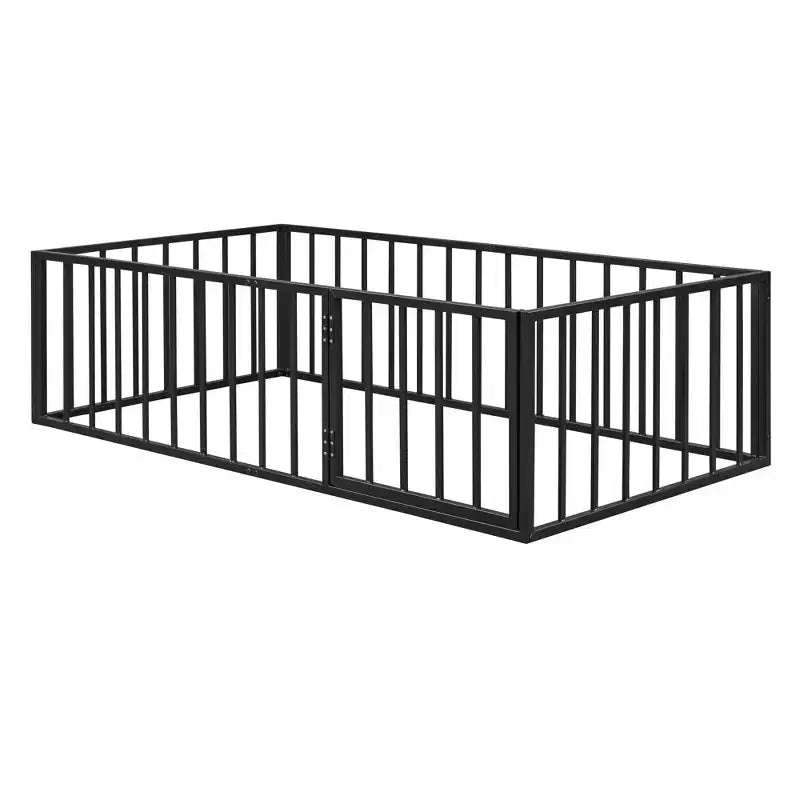 Struttura letto a terra in metallo nero/rosa/bianco con recinzione e porta, singola/matrimoniale/queen size, 1 persona