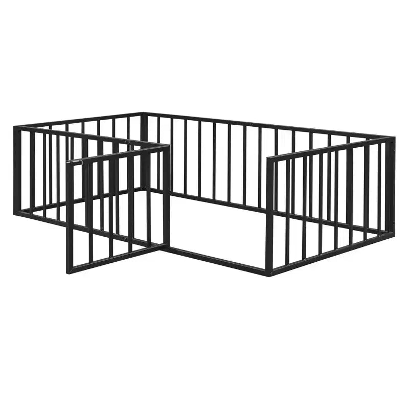 Struttura letto a terra in metallo nero/rosa/bianco con recinzione e porta, singola/matrimoniale/queen size, 1 persona