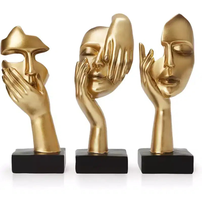 Scultura Astratta di Maschera in Resina Dorata – Singola, Decorazione per la Casa