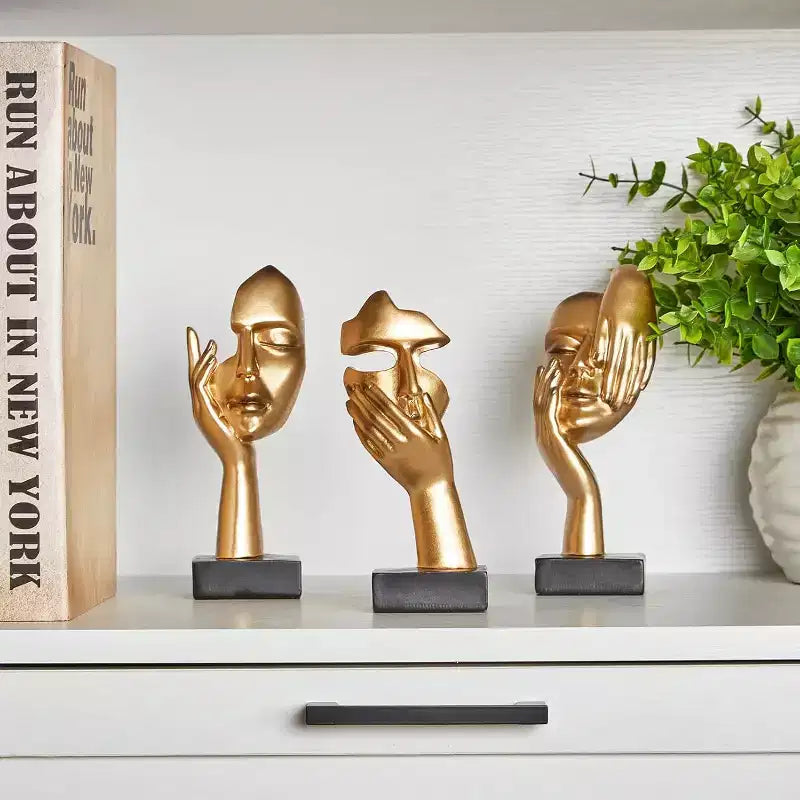 Scultura Astratta di Maschera in Resina Dorata – Singola, Decorazione per la Casa