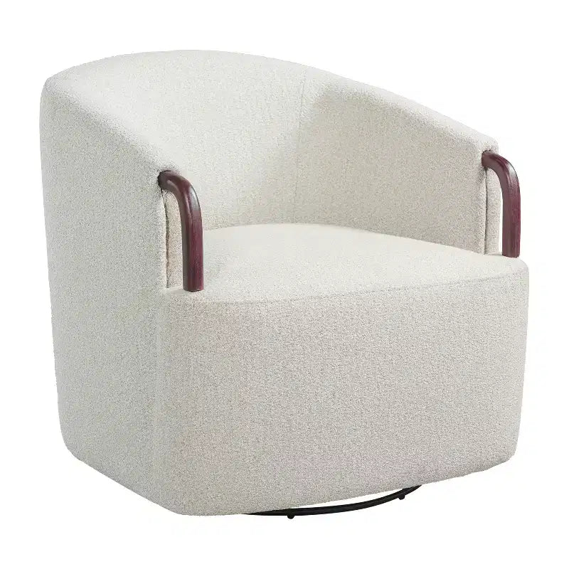 Poltrona girevole a barilotto in bouclé multicolore beige/marrone, posto singolo