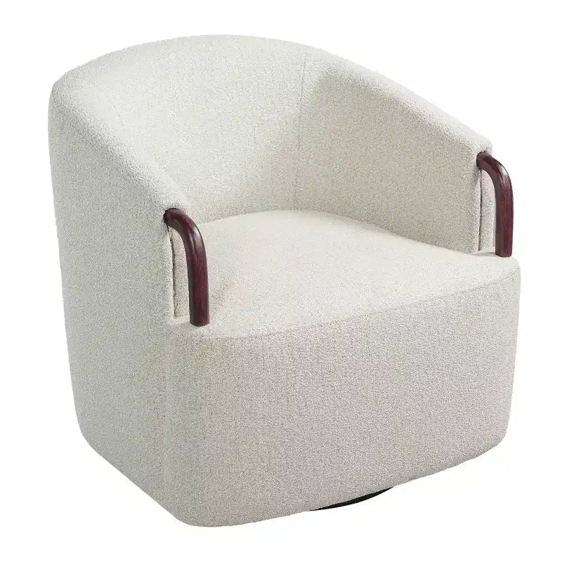 Poltrona girevole a barilotto in bouclé multicolore beige/marrone, posto singolo