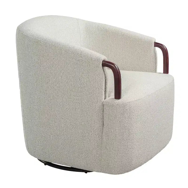 Poltrona girevole a barilotto in bouclé multicolore beige/marrone, posto singolo