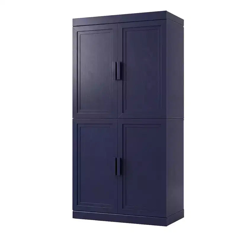 Armadio portaoggetti indipendente a 4 ante blu scuro/verde scuro con ripiani regolabili, montaggio in 1 persona